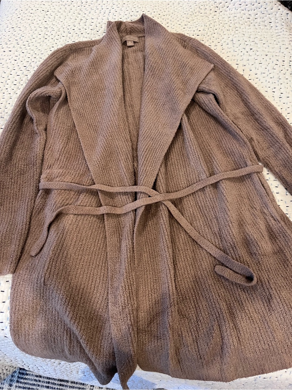 Barefoot dreams cozychic lite Open-Front Taupe Belted Cardigan Jacket size xs